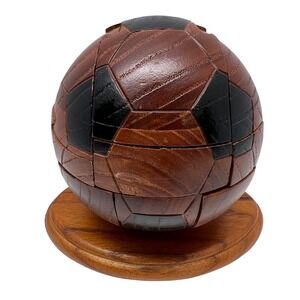 Wooden Soccer Ball Puzzle Handcrafted Display Decor Football FIFA